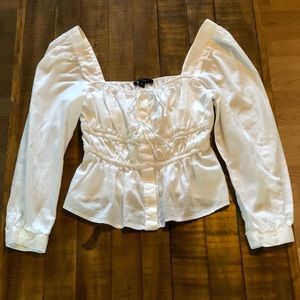 J.Crew White Cinched Waist Peasant Blouse
